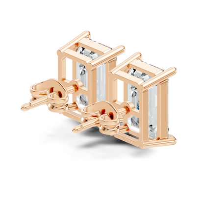 Luxury 6.41 Ct Emerald Cut Lab Grown Diamond Stud Earrings For Women In 18K Gold