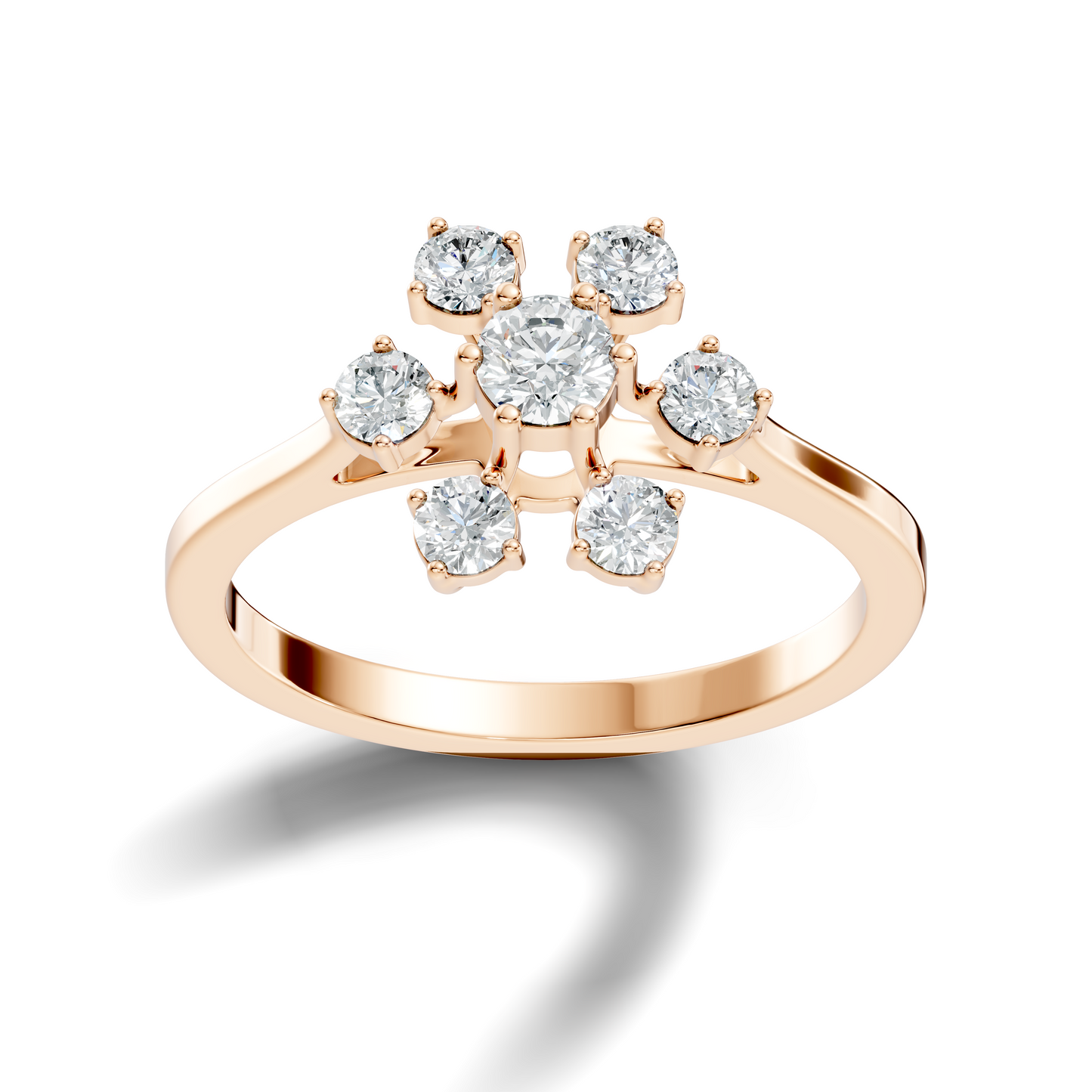 Round Cut Lab Grown Diamond Unique Flower Shape Dainty Stackable Party Wear Ring For Her