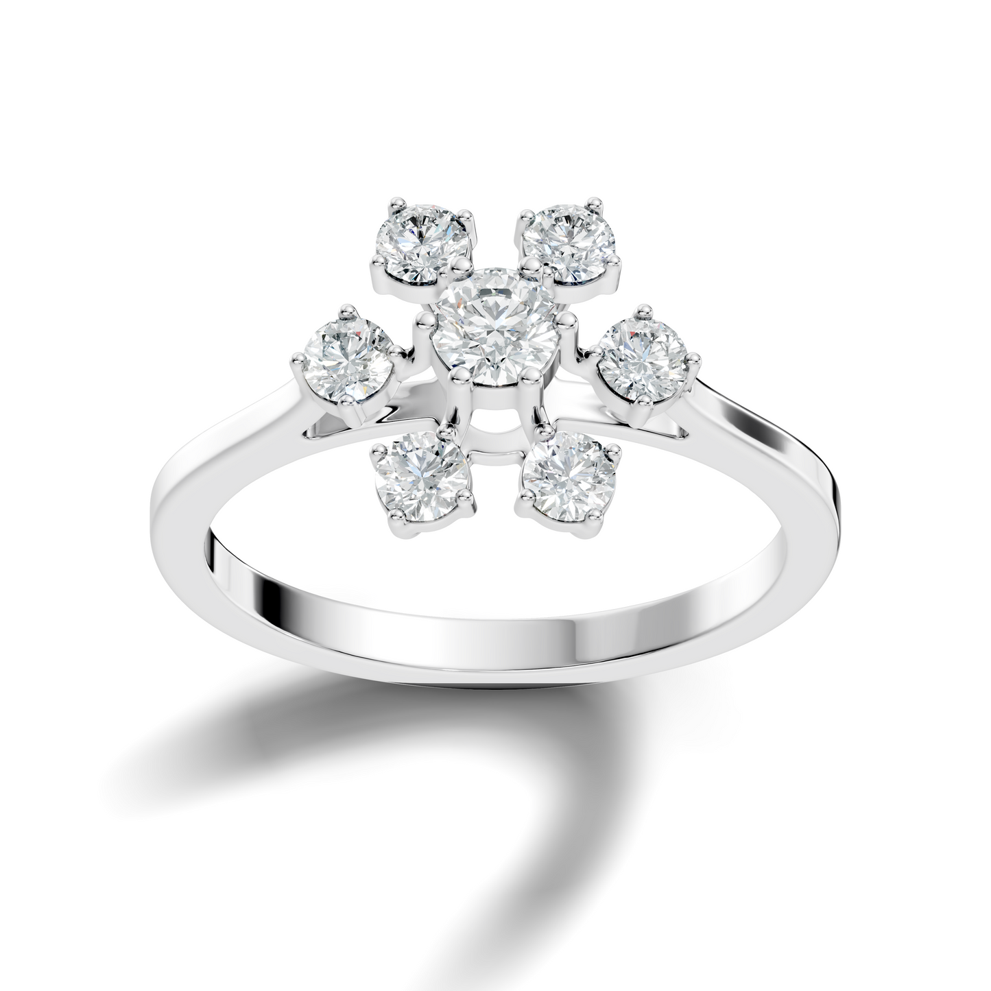 Round Cut Lab Grown Diamond Unique Flower Shape Dainty Stackable Party Wear Ring For Her