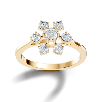 Round Cut Lab Grown Diamond Unique Flower Shape Dainty Stackable Party Wear Ring For Her