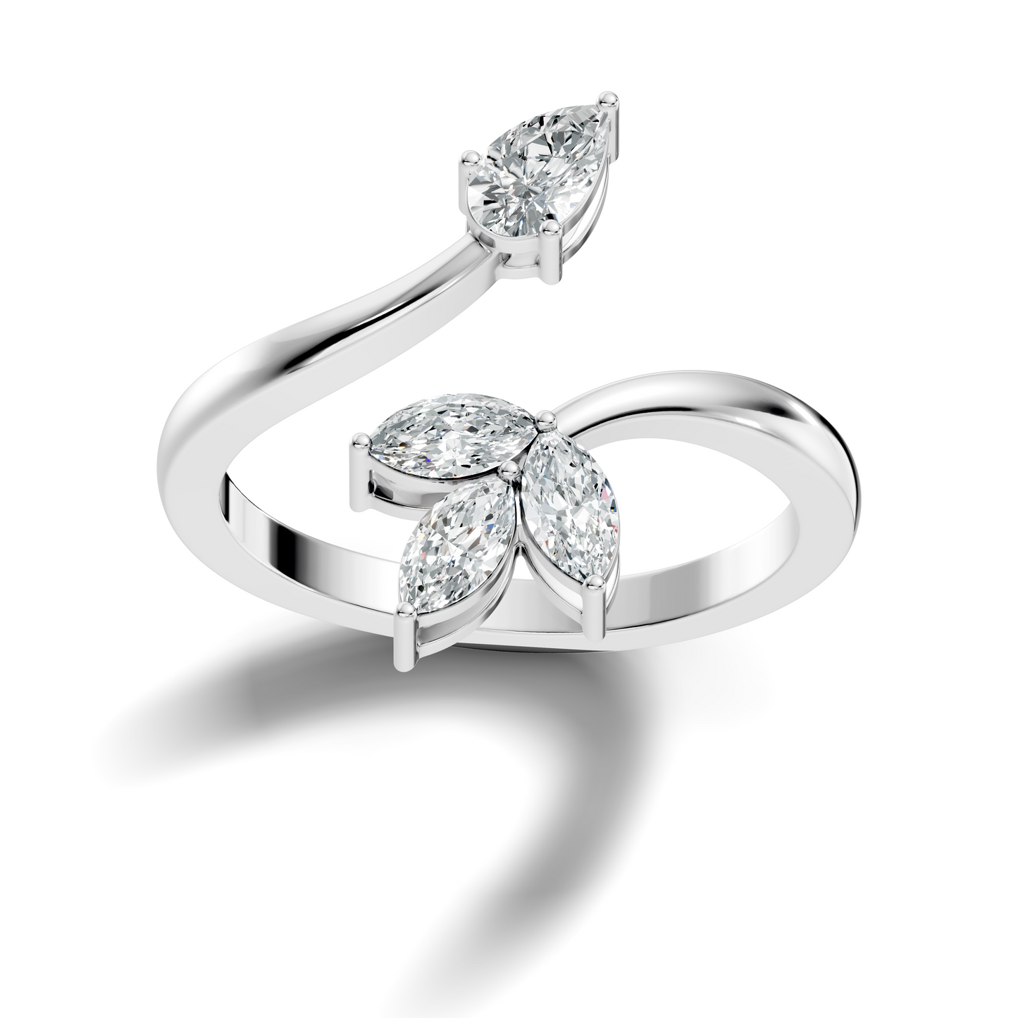 Marquise and Pear Cut Lab Grown Diamond Unique Delicate Vintage Bypass Dainty Party Wear Ring For Women's