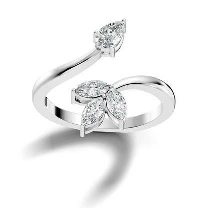 Marquise and Pear Cut Lab Grown Diamond Unique Delicate Vintage Bypass Dainty Party Wear Ring For Women's