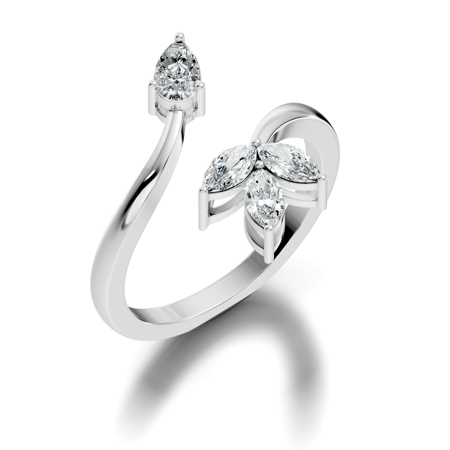 Marquise and Pear Cut Lab Grown Diamond Unique Delicate Vintage Bypass Dainty Party Wear Ring For Women's