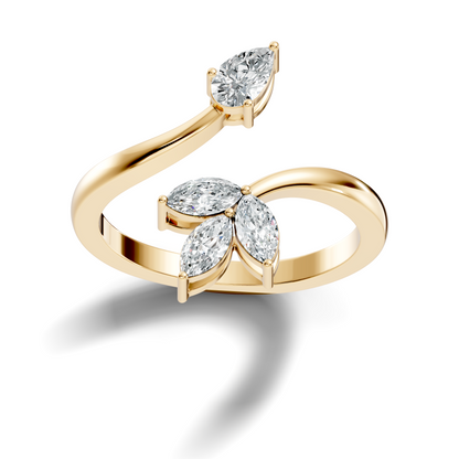Marquise and Pear Cut Lab Grown Diamond Unique Delicate Vintage Bypass Dainty Party Wear Ring For Women's