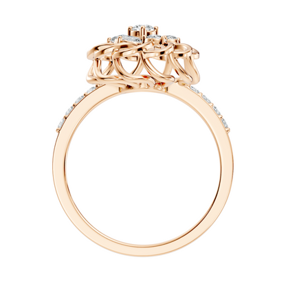 Vintage Pear and Round Cut Lab Grown & Natural Diamond Flower Shape Dainty Minimalist Wedding Ring For Her