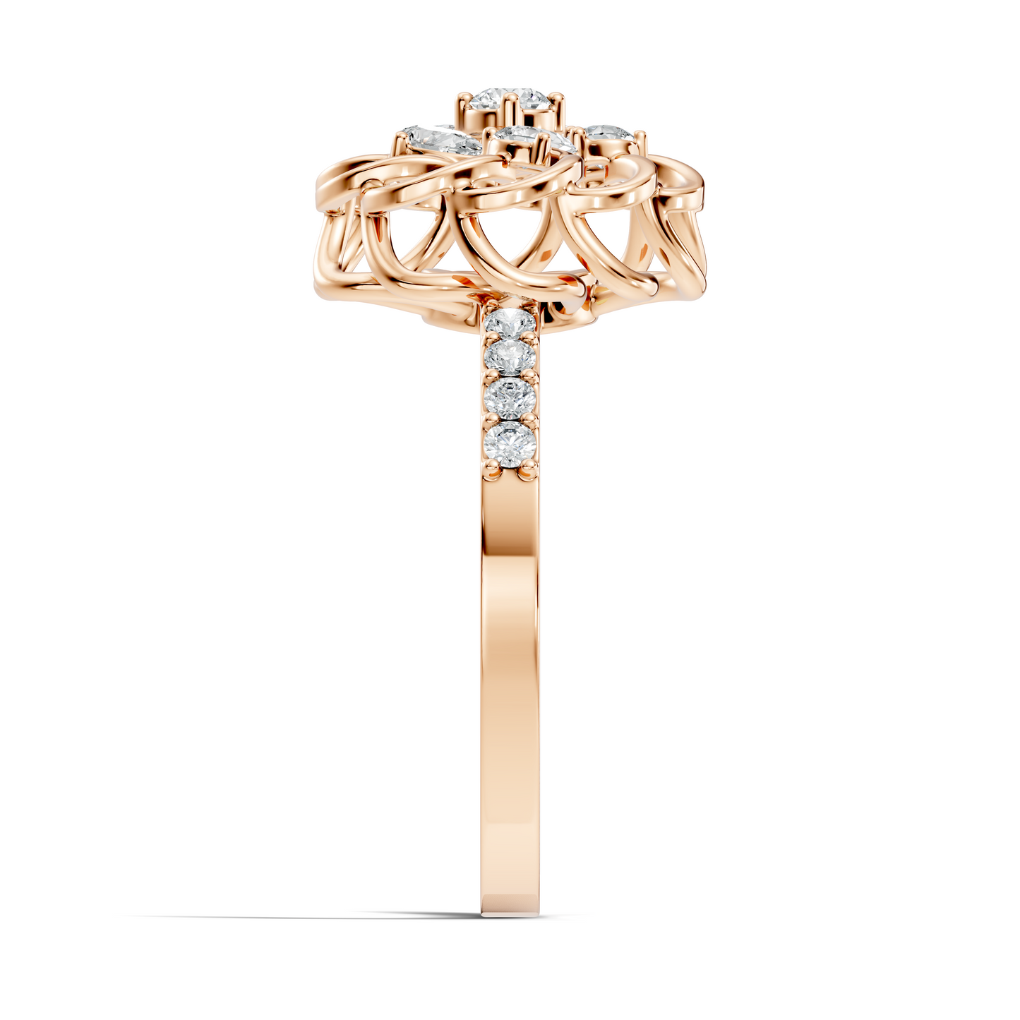 Vintage Pear and Round Cut Lab Grown & Natural Diamond Flower Shape Dainty Minimalist Wedding Ring For Her