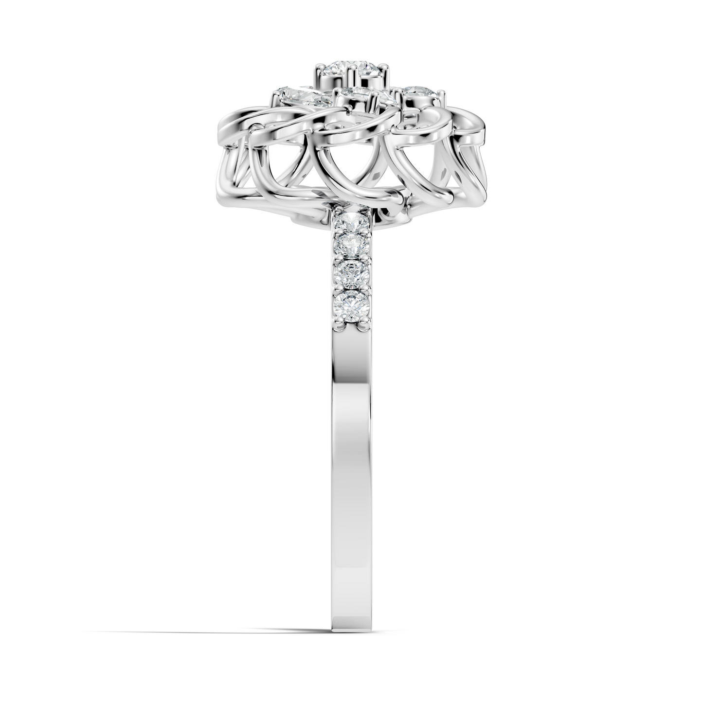 Vintage Pear and Round Cut Lab Grown & Natural Diamond Flower Shape Dainty Minimalist Wedding Ring For Her