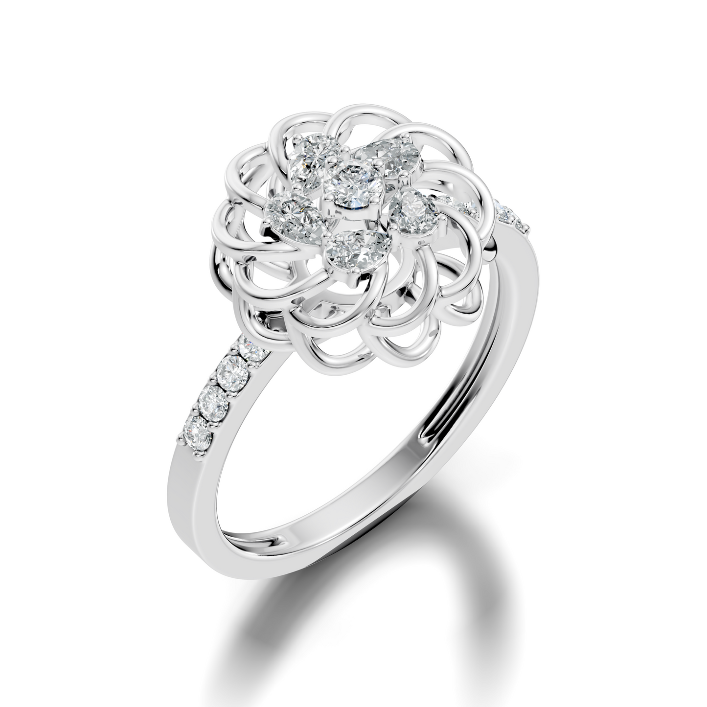 Vintage Pear and Round Cut Lab Grown & Natural Diamond Flower Shape Dainty Minimalist Wedding Ring For Her