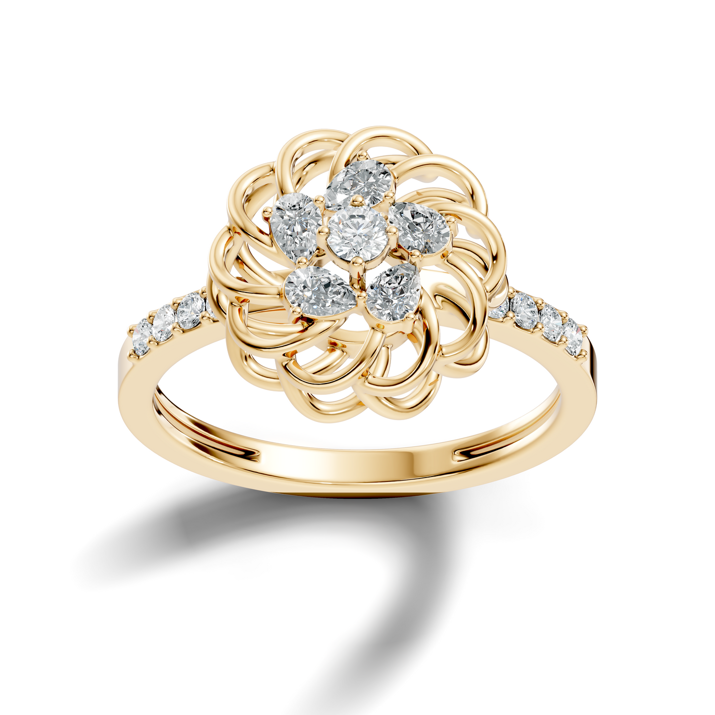 Vintage Pear and Round Cut Lab Grown & Natural Diamond Flower Shape Dainty Minimalist Wedding Ring For Her