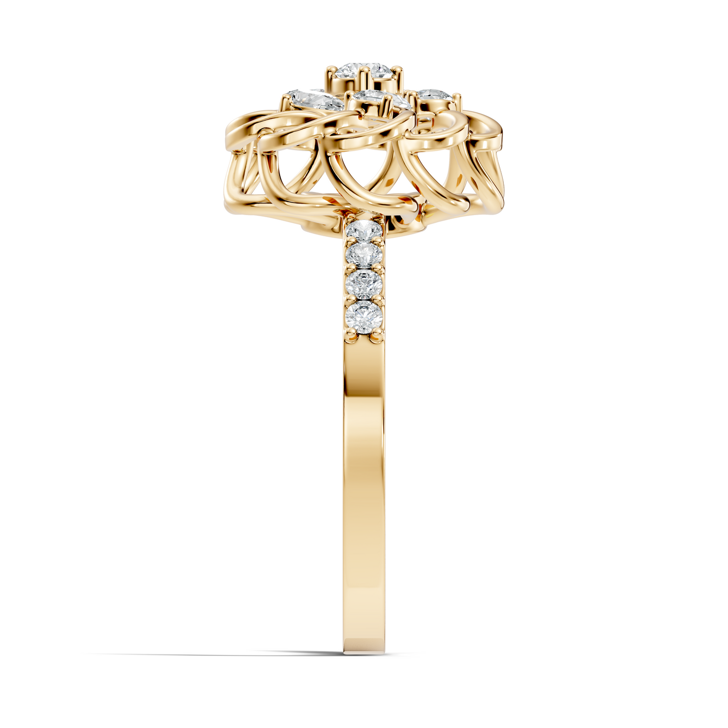 Vintage Pear and Round Cut Lab Grown & Natural Diamond Flower Shape Dainty Minimalist Wedding Ring For Her