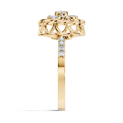 Vintage Pear and Round Cut Lab Grown & Natural Diamond Flower Shape Dainty Minimalist Wedding Ring For Her