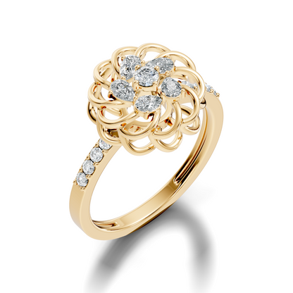 Vintage Pear and Round Cut Lab Grown & Natural Diamond Flower Shape Dainty Minimalist Wedding Ring For Her