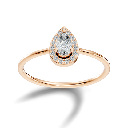 Pear and Round Cut Lab Grown Diamond Unique Delicate  Vintage Halo Style Dainty Engagement Ring