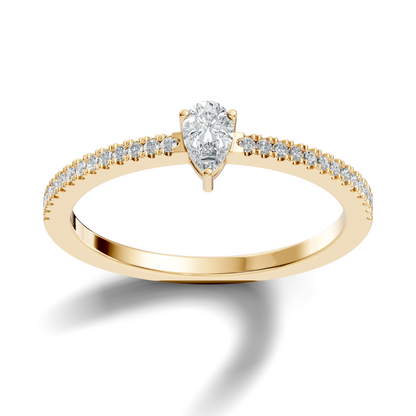 10k Yellow Gold Pear and Round Cut Diamond Vintage Delicate Half Eternity Dainty Wedding Ring For Her