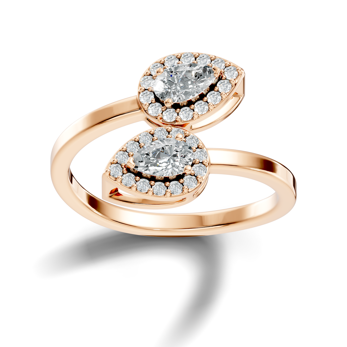 Lab Grown Pear & Round Diamond Halo Open Bypass Ring