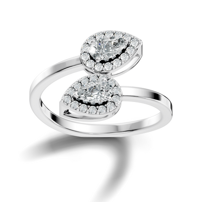 Lab Grown Pear & Round Diamond Halo Open Bypass Ring