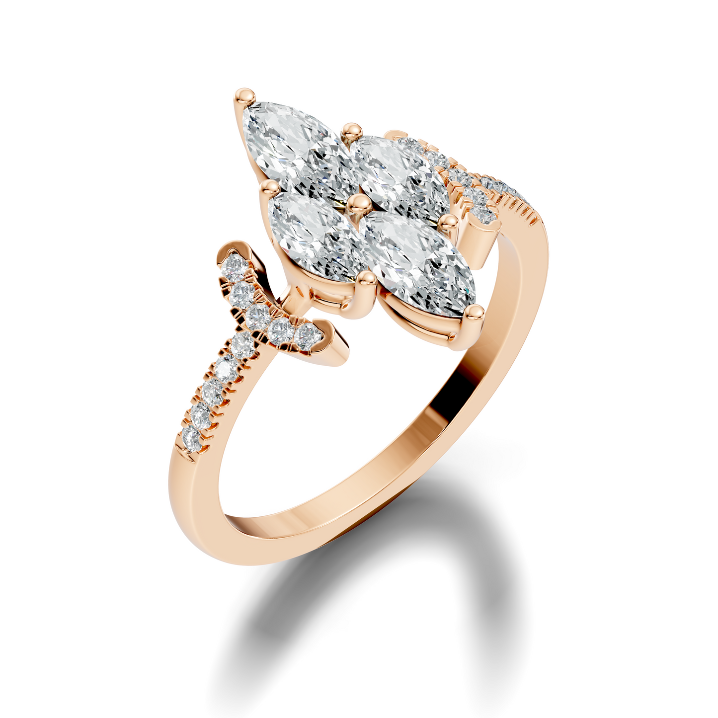 Vintage 1.38Ct Marquise and Round Cut White Colorless Diamond Unique Stackable Dainty Engagement Ring