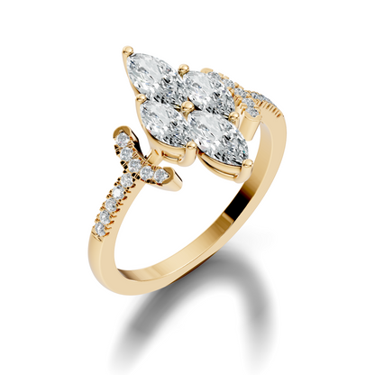 Vintage 1.38Ct Marquise and Round Cut White Colorless Diamond Unique Stackable Dainty Engagement Ring