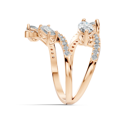 2.15Ct Emerald, Pear, Marquise and Round Cut Diamond Unique Vintage Bypass Dainty Party Wear Ring For Women's