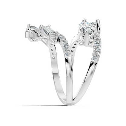 2.15Ct Emerald, Pear, Marquise and Round Cut Diamond Unique Vintage Bypass Dainty Party Wear Ring For Women's