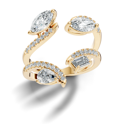 2.15Ct Emerald, Pear, Marquise and Round Cut Diamond Unique Vintage Bypass Dainty Party Wear Ring For Women's