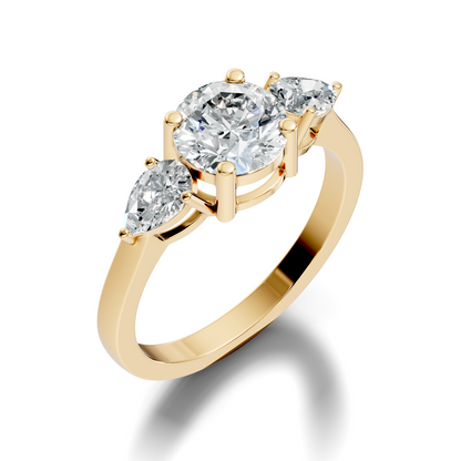 1.80Ct Pear and Round Cut High Quality Diamond Vintage Delicate Three Stone Dainty Party Wear Ring