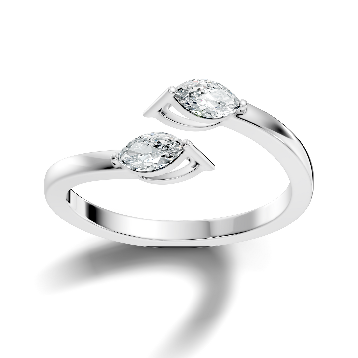 10K Solid White Gold Marquise Cut Diamond Antique Bypass Two Stone Daily Wear Ring For Her