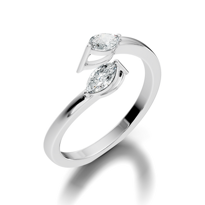 10K Solid White Gold Marquise Cut Diamond Antique Bypass Two Stone Daily Wear Ring For Her