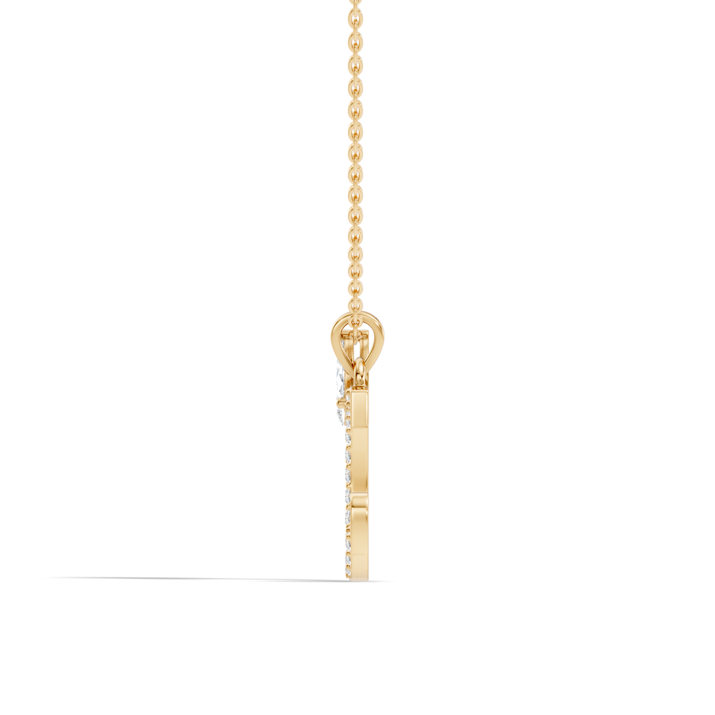 14K Solid Yellow Gold Marquise and Round Cut Diamond C Alphabet Pendant For Her