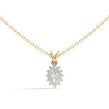 14K Solid Gold Vintage Halo Pendant with Marquise Cut Lab-Grown Diamond