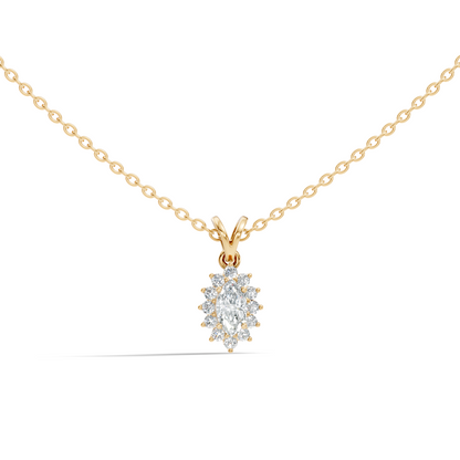 14K Solid Gold Vintage Halo Pendant with Marquise Cut Lab-Grown Diamond