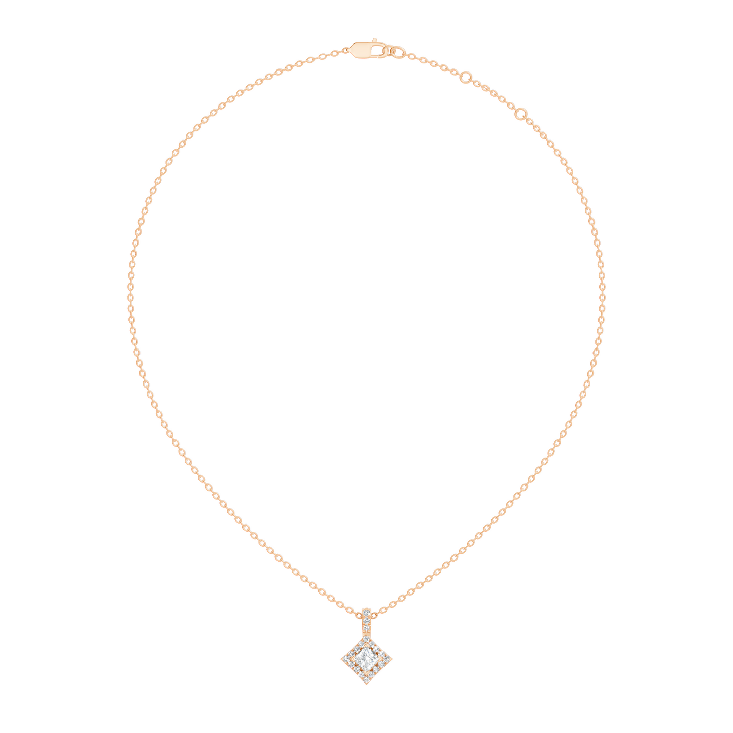 0.61 Carat Princess Cut Diamond Halo Pendant in 14K Yellow Gold for Her