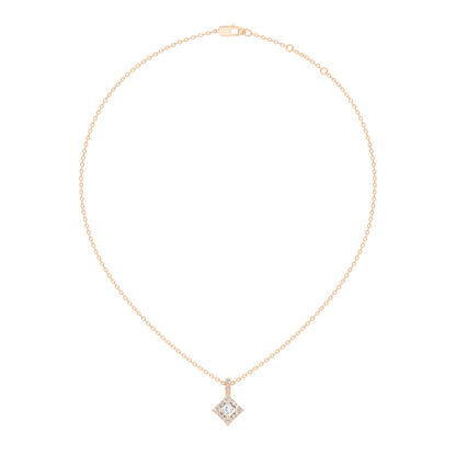 0.61 Carat Princess Cut Diamond Halo Pendant in 14K Yellow Gold for Her