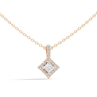 0.61 Carat Princess Cut Diamond Halo Pendant in 14K Yellow Gold for Her