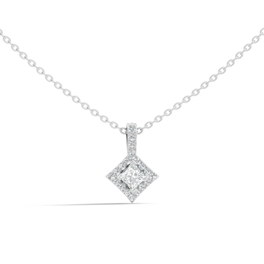 0.61 Carat Princess Cut Diamond Halo Pendant in 14K Yellow Gold for Her