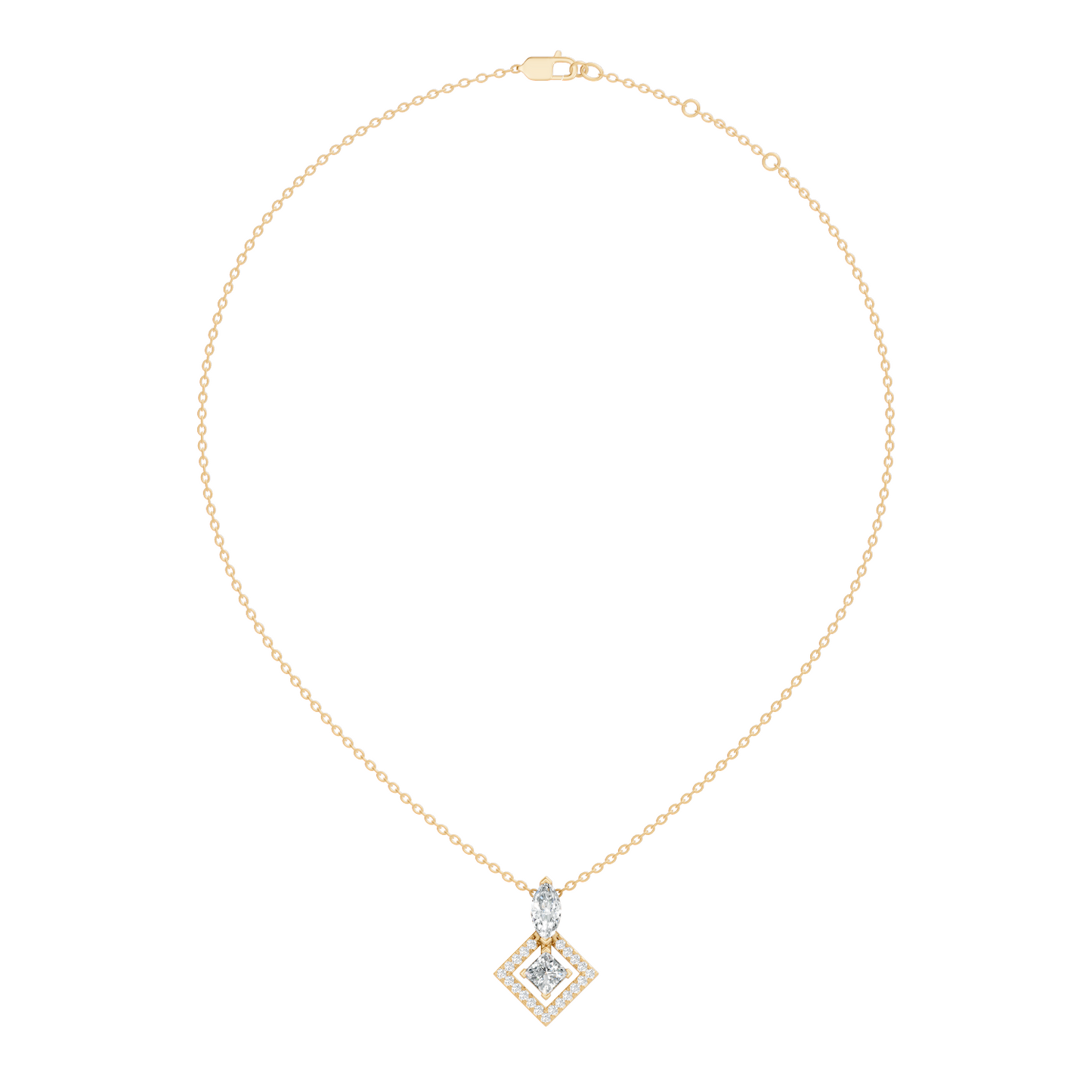 Stunning 1 CT  Princess Cut Lab Grown Diamond Pendant 18K Solid Gold Jewelry Gift for Her