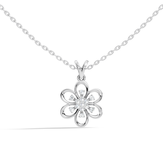 Women's Floral Inspired Round Diamond Pendant in 14K White Gold Minimalist Design