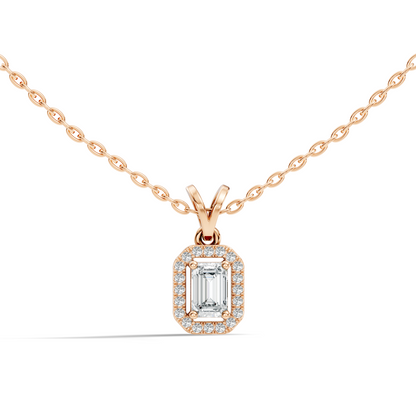 Emerald Cut Lab-Grown Diamond Halo Pendant Perfect Gift For Women's