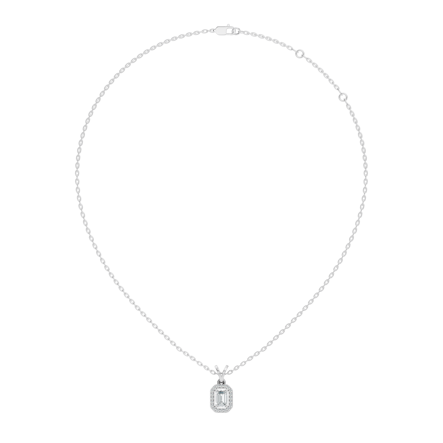 Emerald Cut Lab-Grown Diamond Halo Pendant Perfect Gift For Women's
