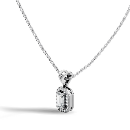 Emerald Cut Lab-Grown Diamond Halo Pendant Perfect Gift For Women's
