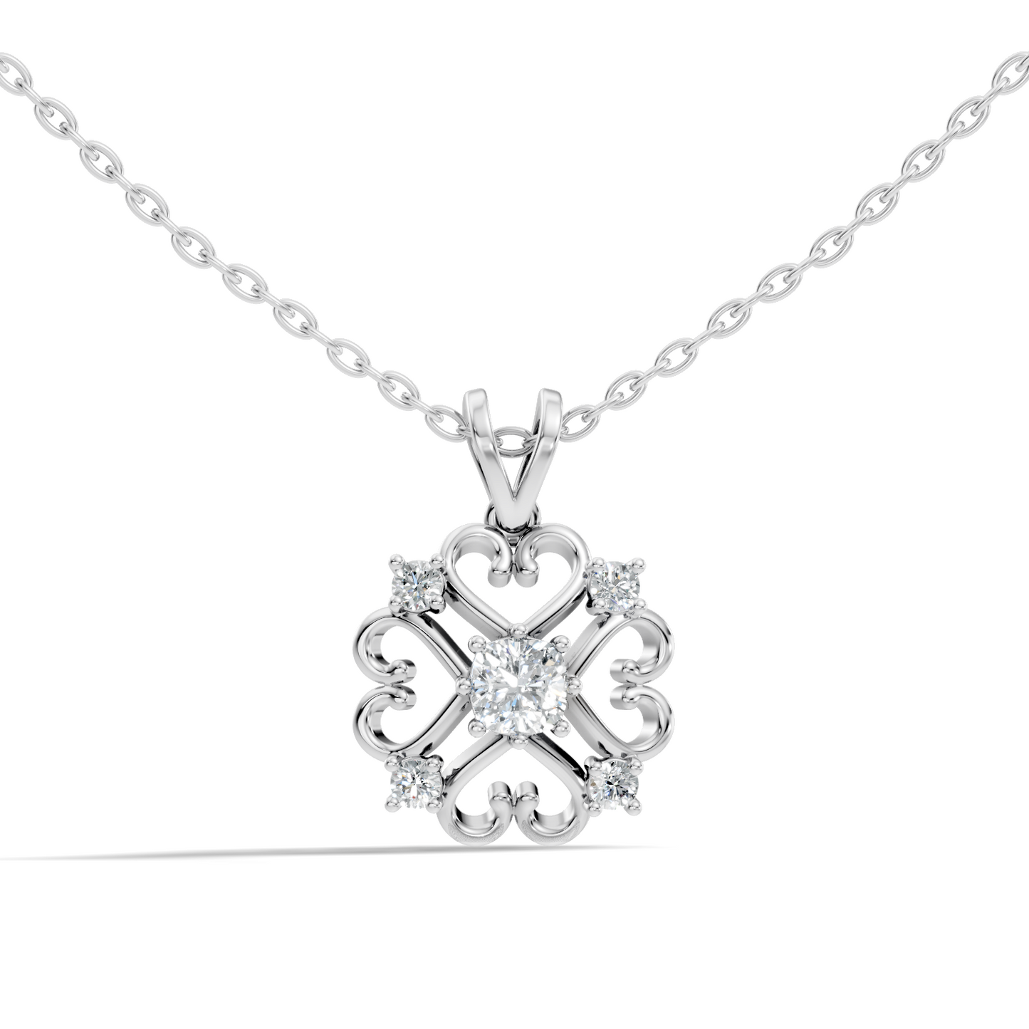 Elegant Cushion Cut Lab-Grown Diamond Pendant In 14K Solid White Gold