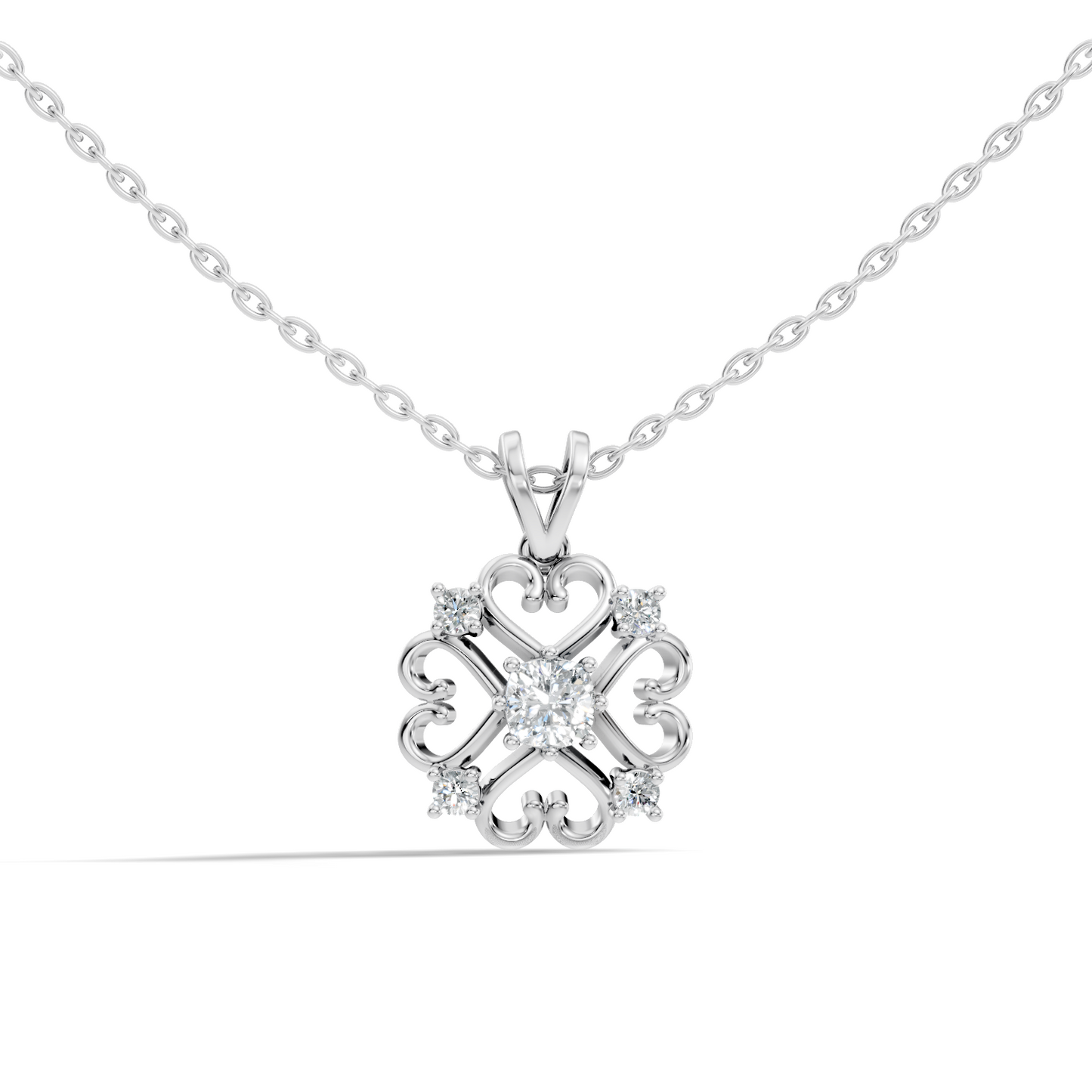 Elegant Cushion Cut Lab-Grown Diamond Pendant In 14K Solid White Gold
