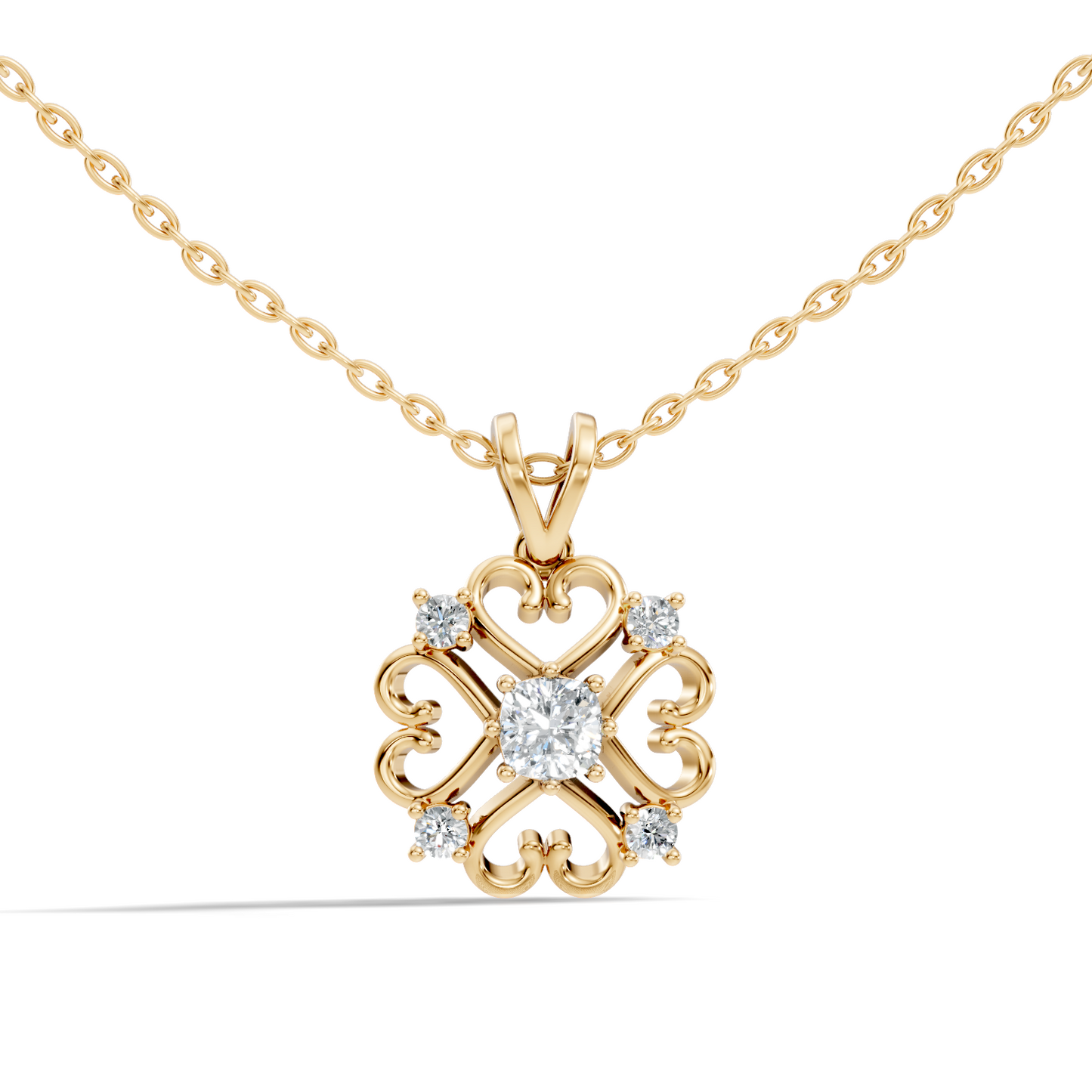 Elegant Cushion Cut Lab-Grown Diamond Pendant In 14K Solid White Gold