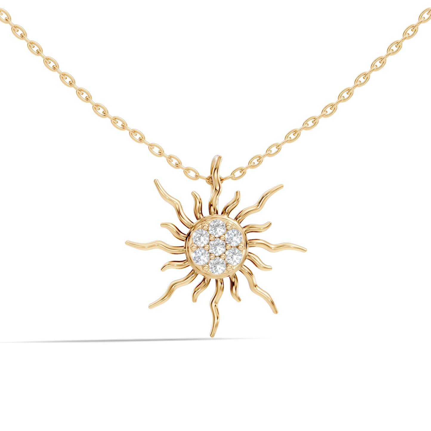 Golden Sunburst Diamond Pendant Round Cut Unisex Jewelry Gift Collection