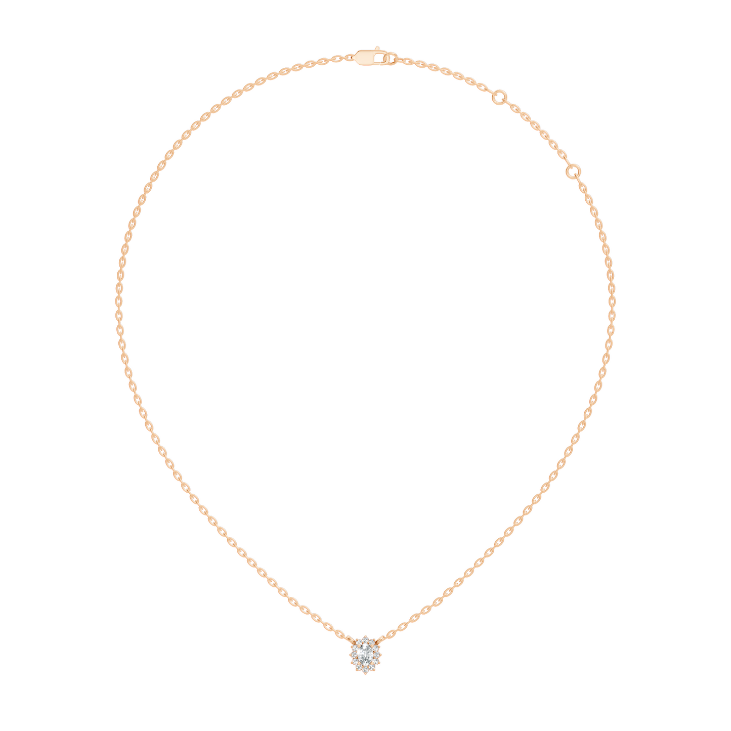 Oval Cut Diamond Pendant In 14K White Gold Halo Style Necklace Pendant For Her