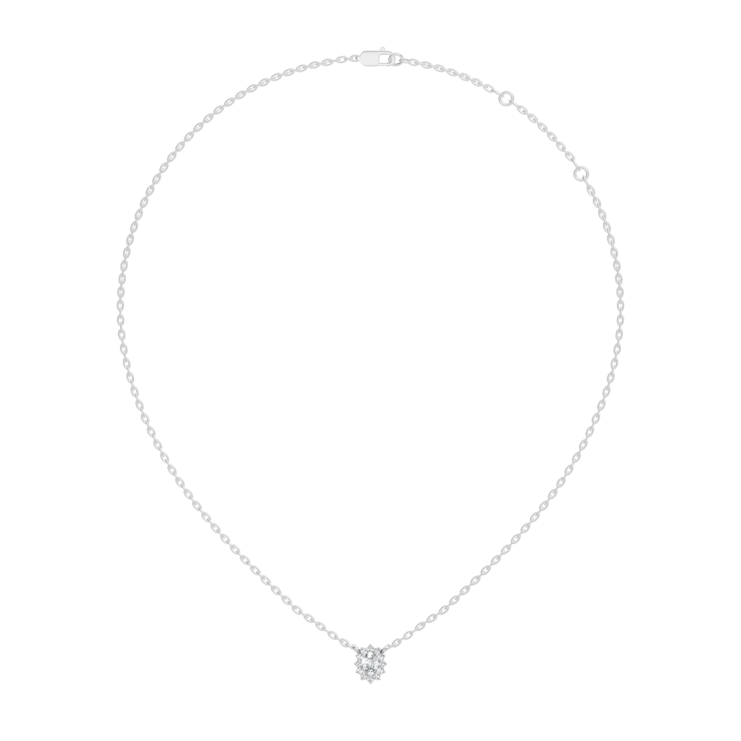 Oval Cut Diamond Pendant In 14K White Gold Halo Style Necklace Pendant For Her