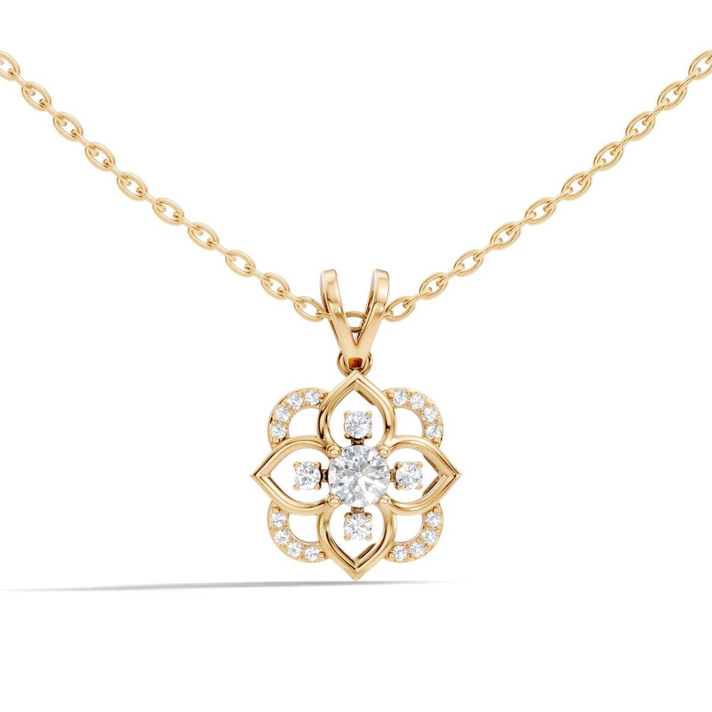 Round Diamond Necklace pendant In 18K Solid Gold Perfect Gift For Anniversary
