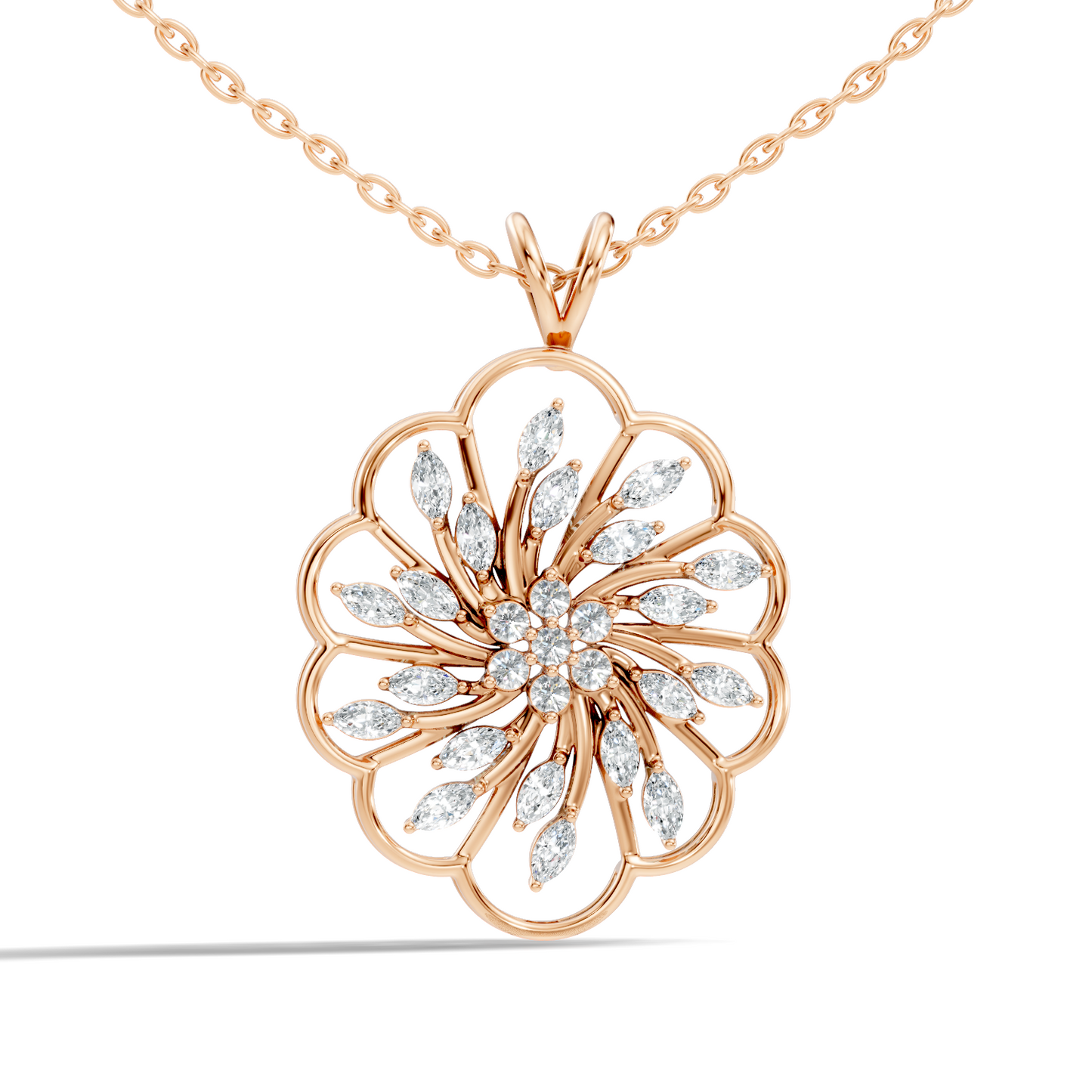 Elegant Vintage Pendant With Marquise & Round Cut Diamond Necklace For Anniversaries