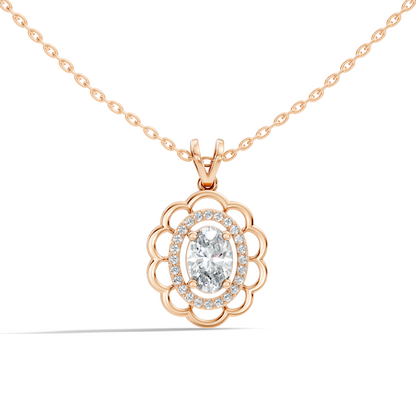 Halo Classic Round Pendant with 1.39 Ct Oval Cut Lab-Grown Diamond Jewelry for Her