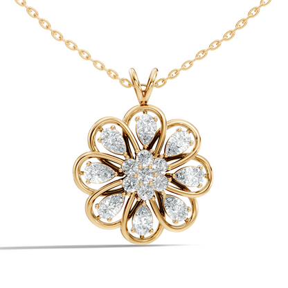 Vintage Flower Design Diamond Pendant Necklace 14K Gold Lab-Grown Diamond Jewelry For Women